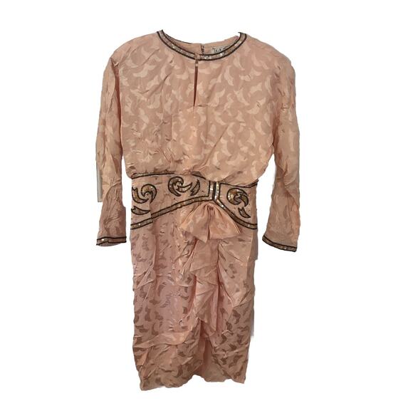 A.J. Bari Women's VINTAGE 1980's SILK BEADED MINI DRESS Pink Size 12 - Picture 2 of 8